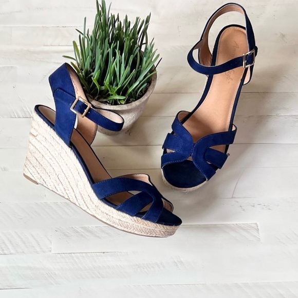 American Eagle Outfitters Shoes - SOLD American Eagle 11 Navy Blue Espadrille Wedge Sandals